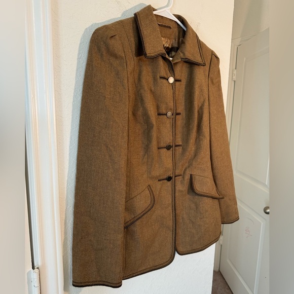 Rena Lange Tan Virgin Wool Cammello Blazer Jacket Womens Size 8 - Picture 2 of 7